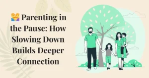 Illustration of a calm parent practicing mindful parenting connection with child.