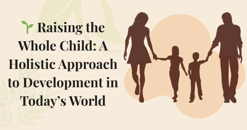 Illustration of a mindful family walking together symbolizing holistic child development.