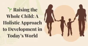 Illustration of a mindful family walking together symbolizing holistic child development.