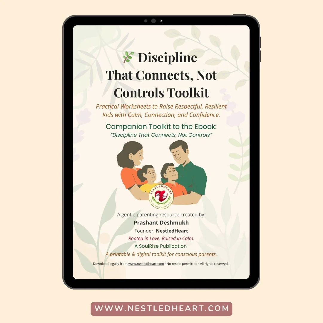 Parenting toolkit illustrated cover for Discipline That Connects Not Controls Toolkit with nurturing family theme