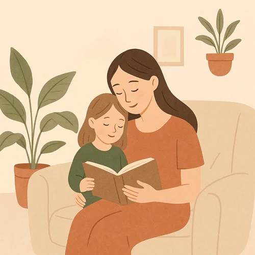 A warm mother and daughter moment reflecting the NestledHeart parenting philosophy