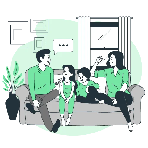 Illustrated parents reading parenting blogs and sharing gentle wisdom online.