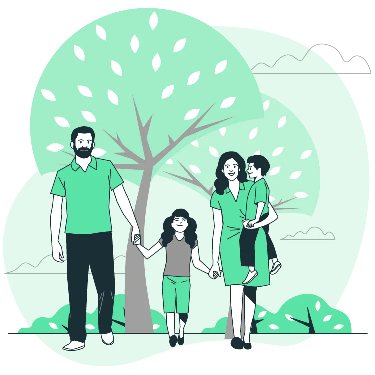2D gentle parenting illustration showing family love, warmth, and connection