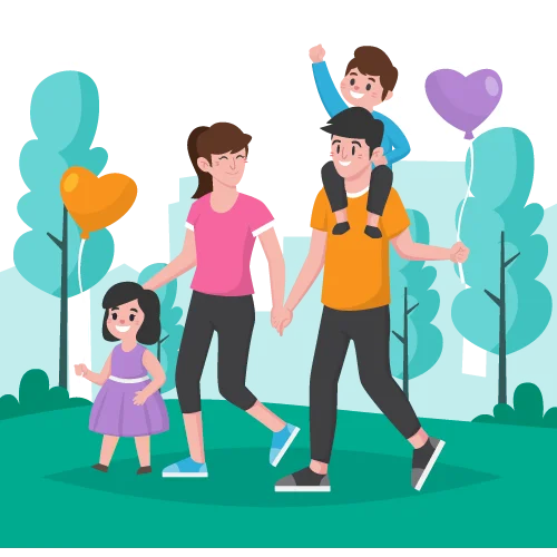 Family illustration representing connection and mindful parenting through Project SoulRise by NestledHeart